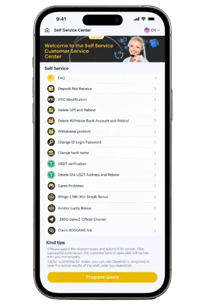 Customer support screen example